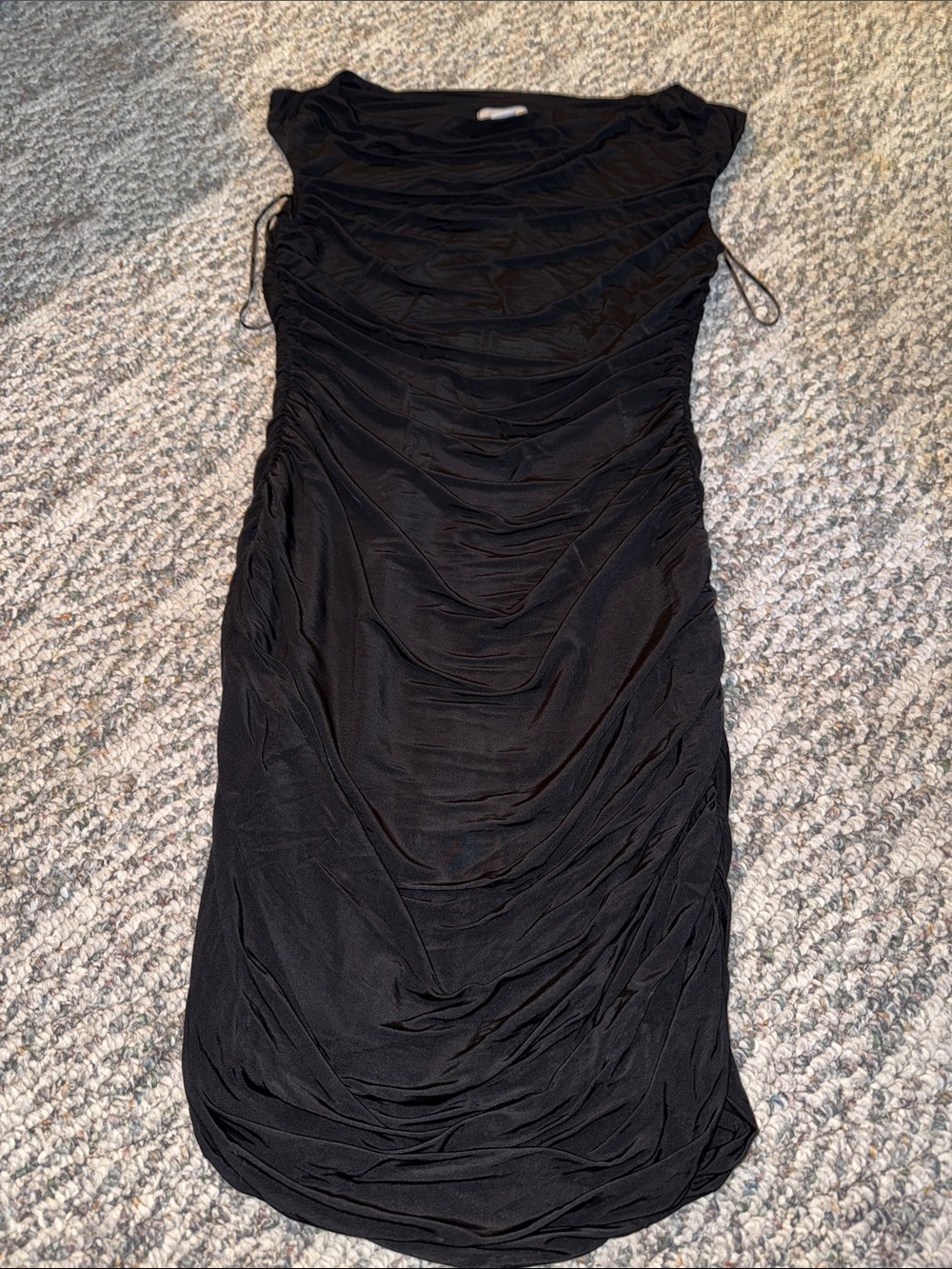 H&M Black Ruched Midi Dress with Cap Sleeves